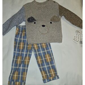 NWT Nine West Sweater Plaid Pants Outfit Beige, Blue, Brown  12 Month Boys Puppy